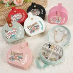 Personalised Mama Design Flower Bow PU Leather Travel Jewellery Box with Name and Handle Mother's Day Birthday Gift for Mom Grandma