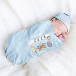 Personalized Classic Winnie the Pooh 100% Cotton Baby Romper Hat Blanket Outfit with Name Year Coming Home Baby Shower Gift for Newborn