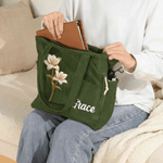 Gepersonaliseerde Grote Ribfluwelen Tas met Geboortebloem en Naam Voor Dagelijks Gebruik en als Verjaardagscadeau voor Vrouwen of Beste Vriendin
