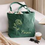 Gepersonaliseerde geborduurde geboorte bloem grote capaciteit Corduroy tas met naam dagelijks gebruik reizen verjaardag Moederdag cadeau voor vrouw