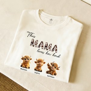 Personalised 1-10 Cute Highland Cows Multicolor Soft T-shirt Sweatshirt Hoodie with Title and Names Birthday Mother's Day Gift for Mom Grandma
