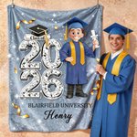Personalised Cartoon Graduation Character Soft Throw Blanket with Year and Name Graduation Gift for Graduates