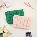 Personalised Large Capacity Quilted Makeup Bag with Pearl Initial Pendant Daily Use Mother's Day Birthday Gift for Women