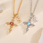 Personalizada Cruz Corazón Birthstone Collar con Inicial Dainty Joyería Día de la Madre Cumpleaños Bautizo Regalo para Ella Mamá Hija