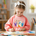 Personalize Cute Animal Initial Vibrant Paint-Splash Pattern Wodoodporny fartuch z długim rękawem z imieniem i kieszenią Prezent urodzinowy dla dziecka