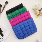 Personalised Large Capacity Quilted Makeup Bag with Pearl Initial Pendant Daily Use Mother's Day Birthday Gift for Women