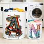 Panier de rangement à linge Oxford avec nom Dinosaur Mermaid Cartoon Style Initial Daily Use Birthday Gift for Boys Girls
