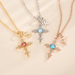 Personalizada Cruz Corazón Birthstone Collar con Inicial Dainty Joyería Día de la Madre Cumpleaños Bautizo Regalo para Ella Mamá Hija