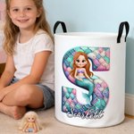 Panier de rangement à linge Oxford avec nom Dinosaur Mermaid Cartoon Style Initial Daily Use Birthday Gift for Boys Girls