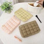 Personalised Large Capacity Quilted Makeup Bag with Pearl Initial Pendant Daily Use Mother's Day Birthday Gift for Women