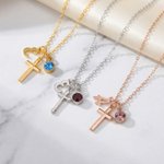 Personalizada Birthstone Cruz Collar con Inicial Dainty Joyería Daily Wear Cumpleaños Regalo para mamá cristiana