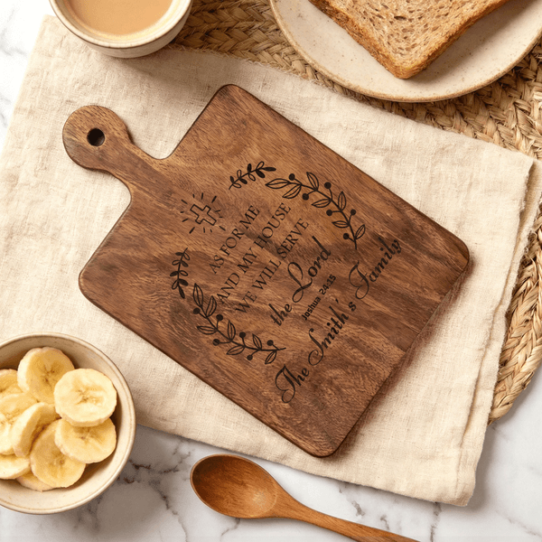 Tabla de madera reversible para cortar embutidos personalizada con versículos de la Biblia y texto grabado Regalo de inauguración para la familia cristiana