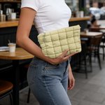 Personalised Large Capacity Quilted Makeup Bag with Pearl Initial Pendant Daily Use Mother's Day Birthday Gift for Women
