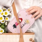Personalizzato personaggio dei cartoni animati Fiore di nascita Scatola portagioie in pelle PU con nome e LED Specchio per il trucco regolabile a tre colori Regalo di compleanno per le donne