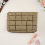 Personalised Large Capacity Quilted Makeup Bag with Pearl Initial Pendant Daily Use Mother's Day Birthday Gift for Women