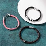 Pulsera personalizada de cuero trenzado unisex con 1 a 9 cuentas y nombres grabados regalo de Día del Padre cumpleaños y San Valentín para familia