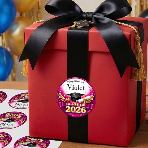 Personlige, vanntette klistremerker med navn og årstall for gratulasjoner til uteksaminerte 2026 Graduates, favorittetikett for feiring av uteksamineringsfest