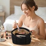 Personalised Large Capacity Quilted Makeup Bag with Pearl Initial Pendant Daily Use Mother's Day Birthday Gift for Women