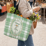 Personalized Birth Flower Plaid Large Tote Bag with Name Travel Bag Mother's Day Birthday Gift for Woman Mom