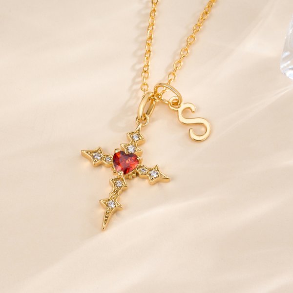 Personalizada Cruz Corazón Birthstone Collar con Inicial Dainty Joyería Día de la Madre Cumpleaños Bautizo Regalo para Ella Mamá Hija