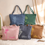 Gepersonaliseerde geborduurde geboorte bloem grote capaciteit Corduroy tas met naam dagelijks gebruik reizen verjaardag Moederdag cadeau voor vrouw
