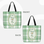 Personalized Birth Flower Plaid Large Tote Bag with Name Travel Bag Mother's Day Birthday Gift for Woman Mom