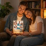 Personligt fotocollage Akryl LED-nattlampa med namn och träbas Heminredning Bröllopsdag Födelsedagspresent för par