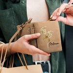 Personalized Birth Flower PU Leather Folded Wristlet Wallet with Name and Multiple Card Slots Birthday Anniversary Gift for Women