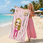 Gepersonaliseerde Cartoon Karakter Geboortebloem Sneldrogend Oversized Zacht Strandlaken met Naam Zwemmen Strandfeest Verjaardagscadeau voor Kinderen Familie