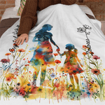 Personalized Mother and Daughter Silhouette Soft Throw Blanket with Birth Flower and Name Home Decor Mother’s Day Birthday Gift for Mom