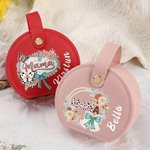 Personalised Mama Design Flower Bow PU Leather Travel Jewellery Box with Name and Handle Mother's Day Birthday Gift for Mom Grandma