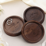 Personalised Flower Wreath Walnut Wood Ring Tray with Engraved Initial Bridal Shower Wedding Anniversary Gift for Couple