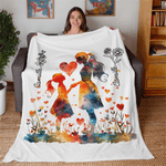 Personalized Mother and Daughter Silhouette Soft Throw Blanket with Birth Flower and Name Home Decor Mother’s Day Birthday Gift for Mom