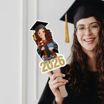 Personalized Glitter Cartoon Character Graduation Fan with Name and Year Graduation Gift for Graduates Friends