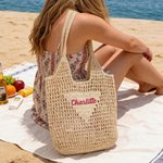Personalised Multicolour Embroidered Name Raffia Woven Hollow Tote Bag Reusable Beach Travel Accessory Bridal Party Mother's Day Gift for Woman