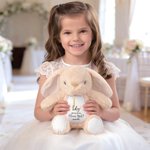 Personalised Flower Golden Initial Soft Bunny Plush Stuffed Toy with Name and Date Wedding Gift for Flower Girls