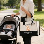 Personalizzato Cute Animal Design Our First Mother's Day Borsa Tote in tela di grande capacità con nome Regalo di compleanno per la festa della mamma