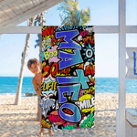 Personlig Doodle Style Quick Dry Oversized Microfiber Beach Handduk med Gradient Namn Sommar Semester Resa Användning Födelsedagspresent för familj vän barn