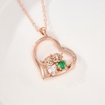 Personalisierte Herz 2 Hochland Kühe Birthstones Halskette Zierliche Schmuck Geburtstag Jahrestag Geschenk für Paare Freunde Hochland Kuh Liebhaber