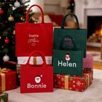 Personalisierte Weihnachtsmann Weihnachten-Thema große Jute Tragetasche mit gestickten Namen täglichen Gebrauch Brautparty Weihnachtsgeschenk für Frau Familie Brautjungfer