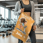 Personlig tegneserie Fitness Girl Stort absorberende hurtigtørkende sportshåndkle med navn Bursdagsgave til daglig bruk for kvinner som elsker fitness