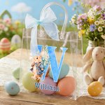 Personalised Cute Easter Bunny Transparent Gift Bag with Name and Initial Easter Party Favors Gift for Kids