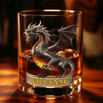 Personalisierte Retro Dragon 10 oz Rock Whiskey Glas mit Namen Geburtstag Geschenk für Mann Barkeeper Whiskey-Enthusiasten