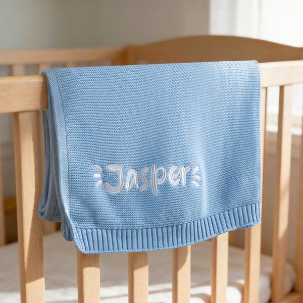 Personalised Multicolor Warm Cozy Knitted Baby Blanket with Embroidered Name Baby Shower 1st Birthday Gift for Newborn Baby