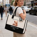 Personalizzato Cute Animal Design Our First Mother's Day Borsa Tote in tela di grande capacità con nome Regalo di compleanno per la festa della mamma