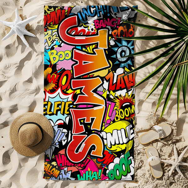 Gepersonaliseerde Doodle stijl sneldrogende oversized microvezel strandhanddoek met gradiënt naam zomervakantie reizen verjaardagscadeau voor familie vriend kind