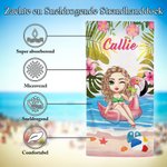 Gepersonaliseerde Tropische Planten Cartoonfiguur Extra Groot Sneldrogend Strandlaken met Naam Zomervakantie Verjaardagscadeau voor Vrouwen en Meisjes