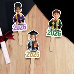 Personalized Glitter Cartoon Character Graduation Fan with Name and Year Graduation Gift for Graduates Friends