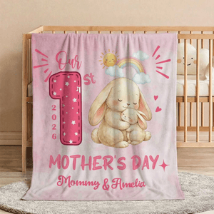 Personalized Cute Animal Pattern Our 1st Holiday Soft Throw Blanket with Name and Year Home Decor Ship from USA Mother's Day Gift for New Mom Newborn