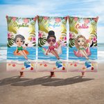 Gepersonaliseerde Tropische Planten Cartoonfiguur Extra Groot Sneldrogend Strandlaken met Naam Zomervakantie Verjaardagscadeau voor Vrouwen en Meisjes